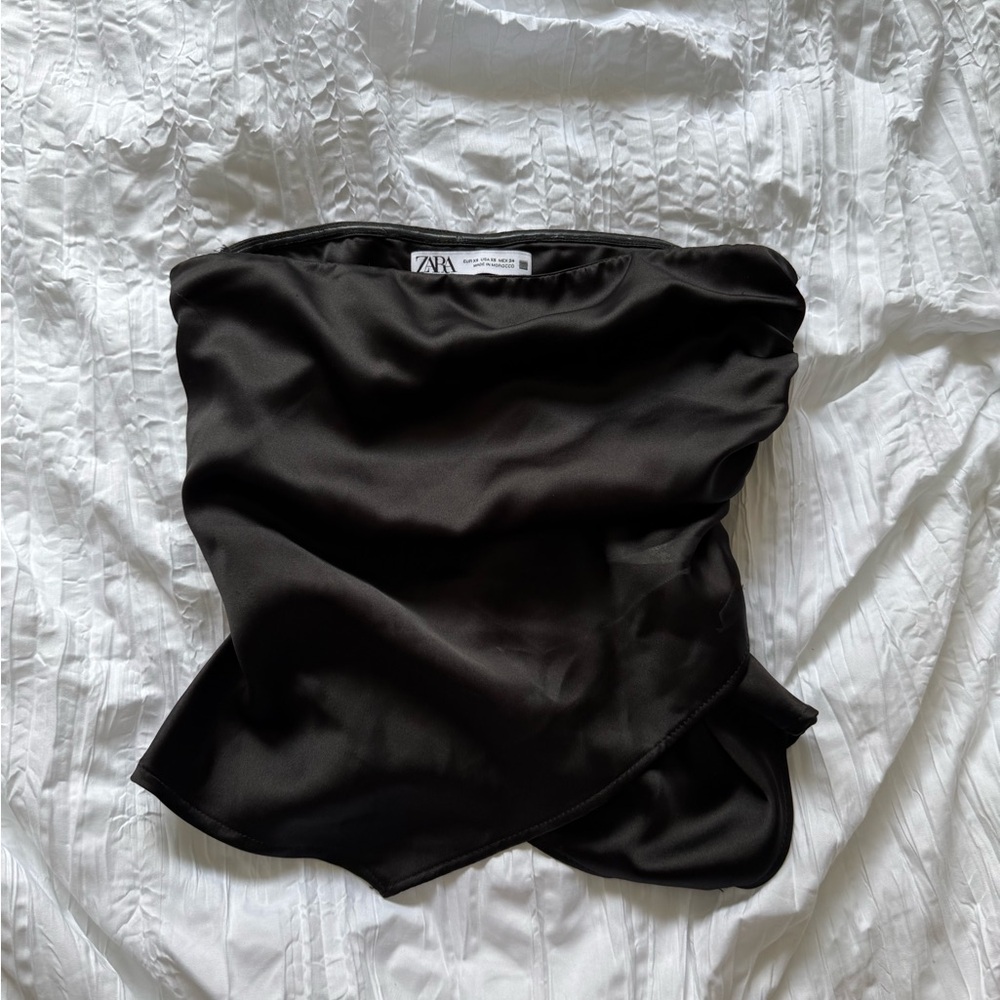 ZARA Black Strapless Satin Draped Camisole